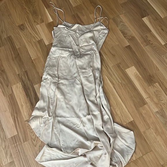 Cult Gaia Natasha Dress High Low Satin Tie Front Sand Nude - Picture 6 of 6